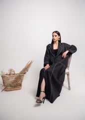 Black linen abaya Tsmm0035