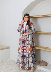 A-line flared winter abaya in pleated & printed fabric