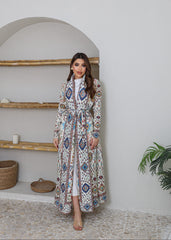 A-line flared winter abaya in pleated & printed fabric