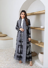 A-line flared winter abaya in pleated & printed fabric