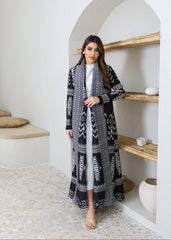A-line flared winter abaya in pleated & printed fabric
