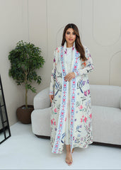 A-line flared winter abaya in pleated & printed fabric