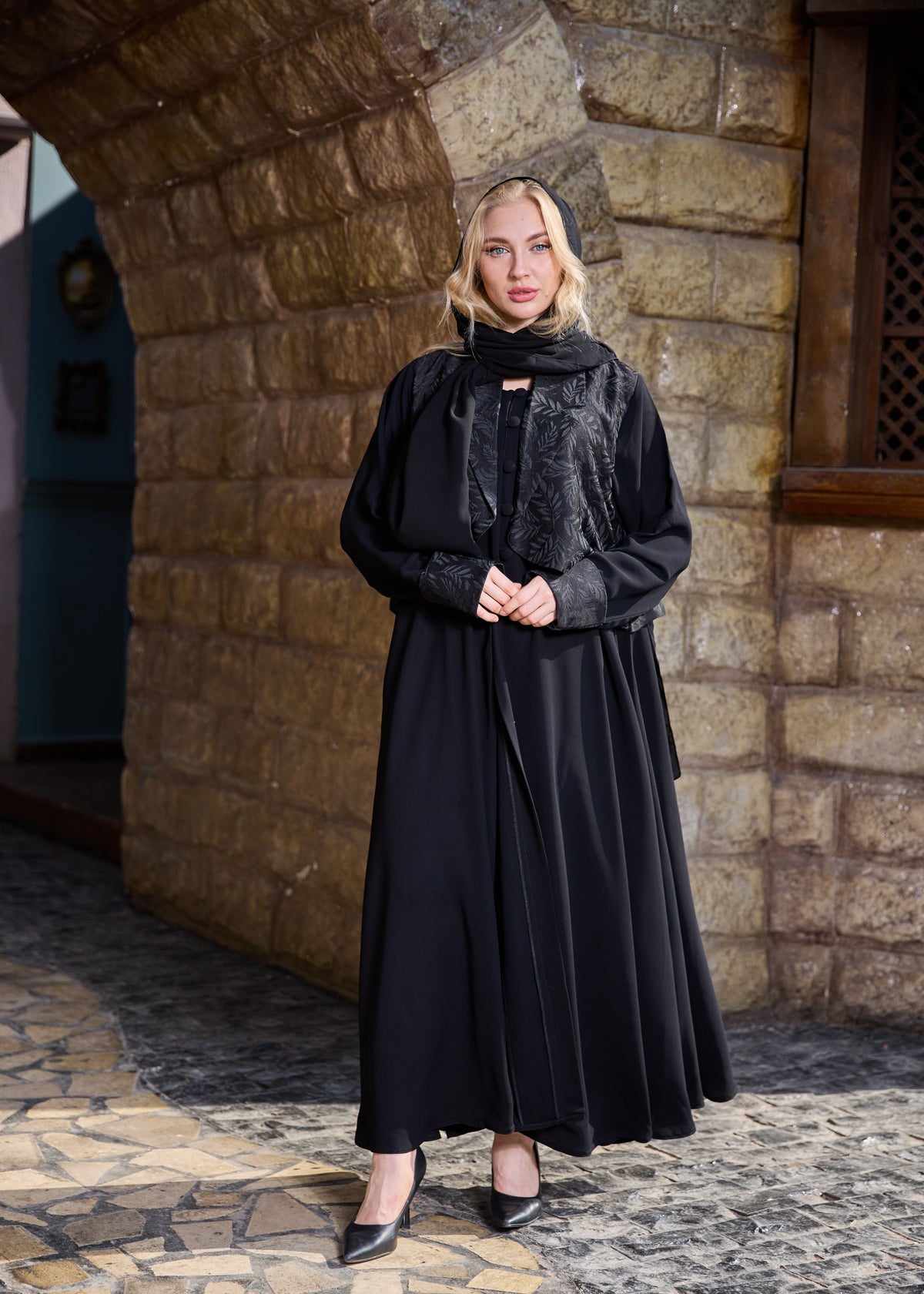 Black winter abaya With Matching Headscarf