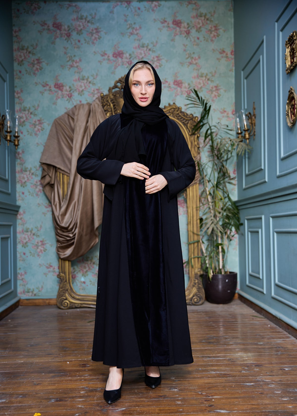 Black winter abaya With Matching Headscarf