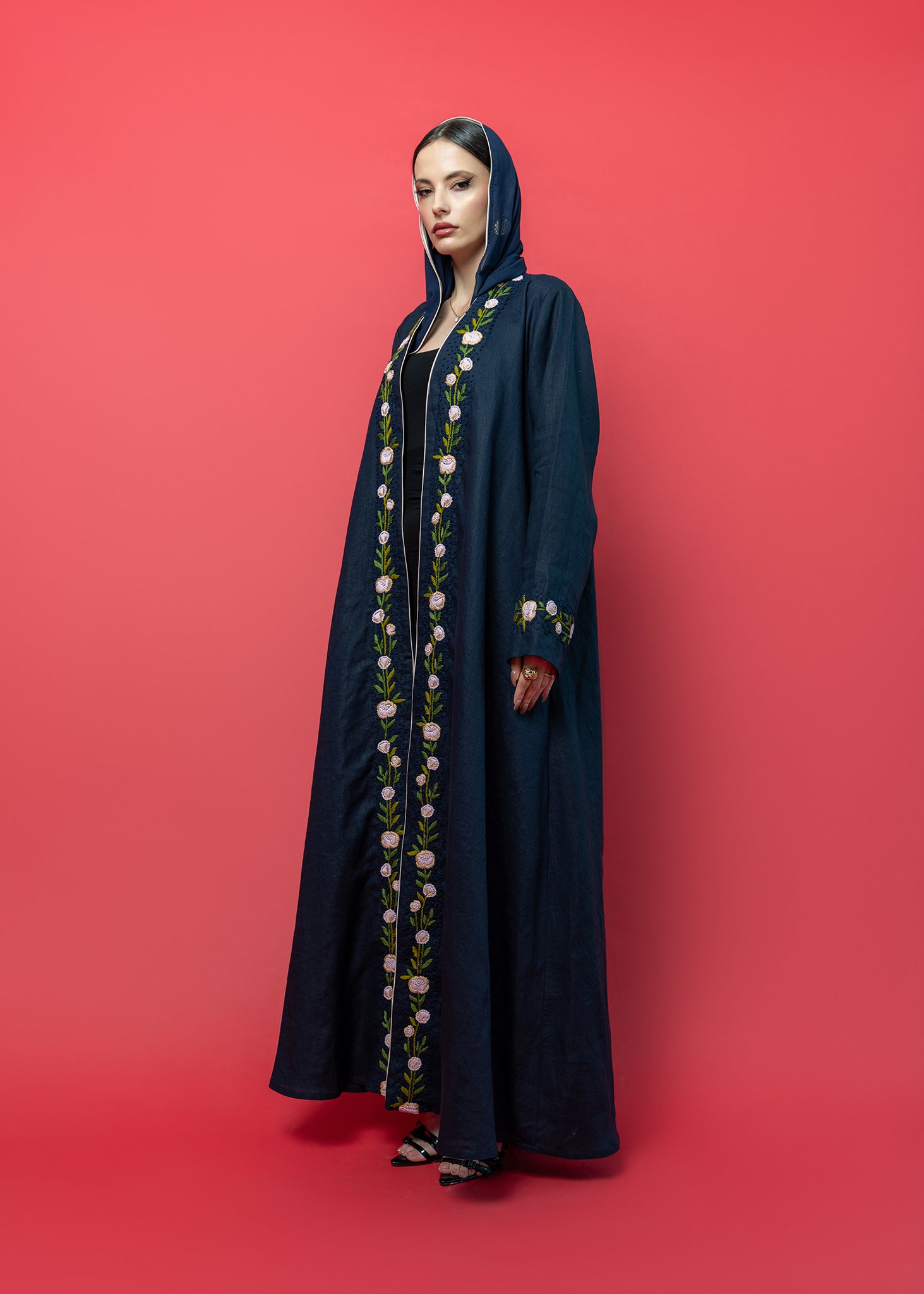 blue floral Abaya