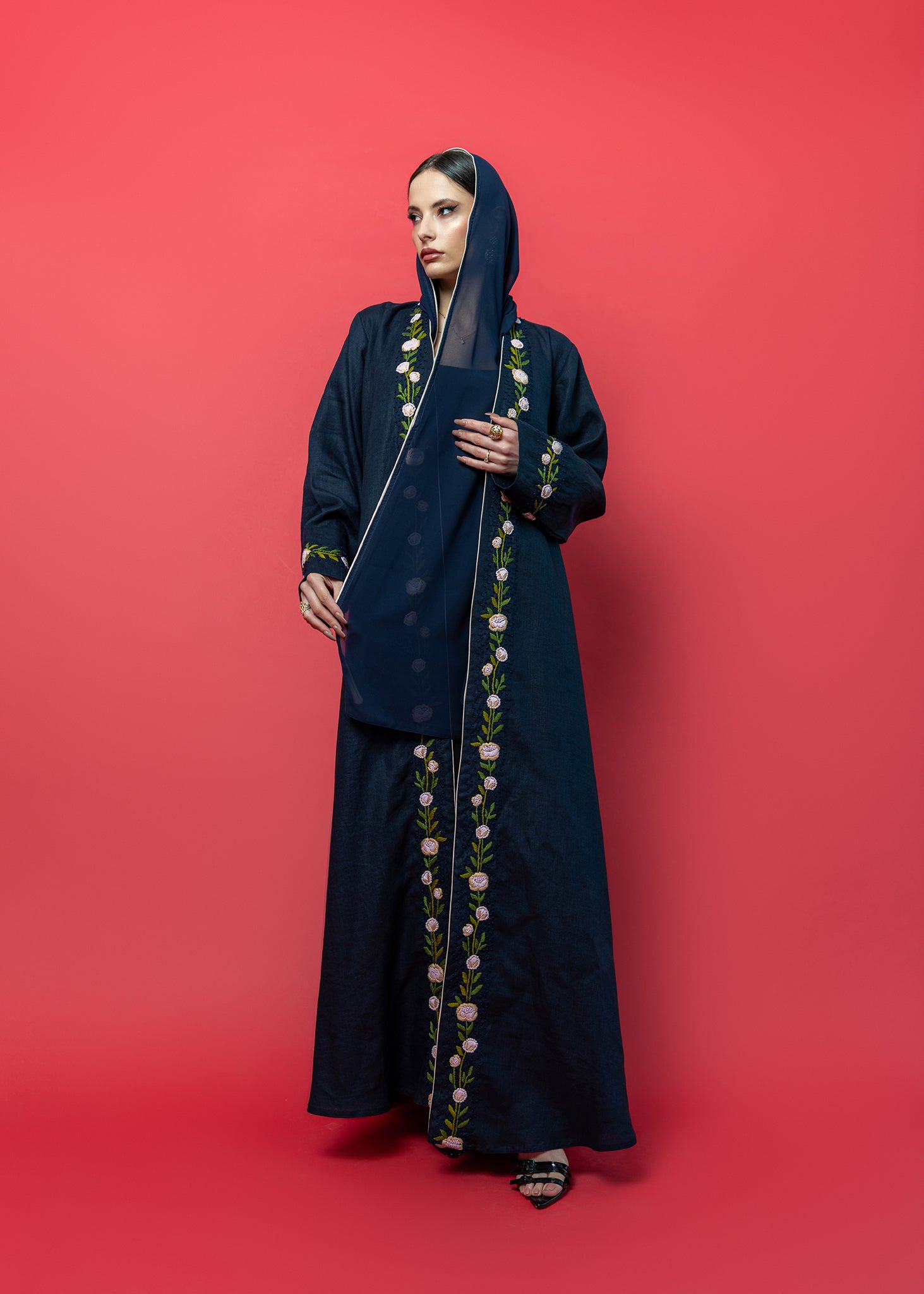 blue floral Abaya