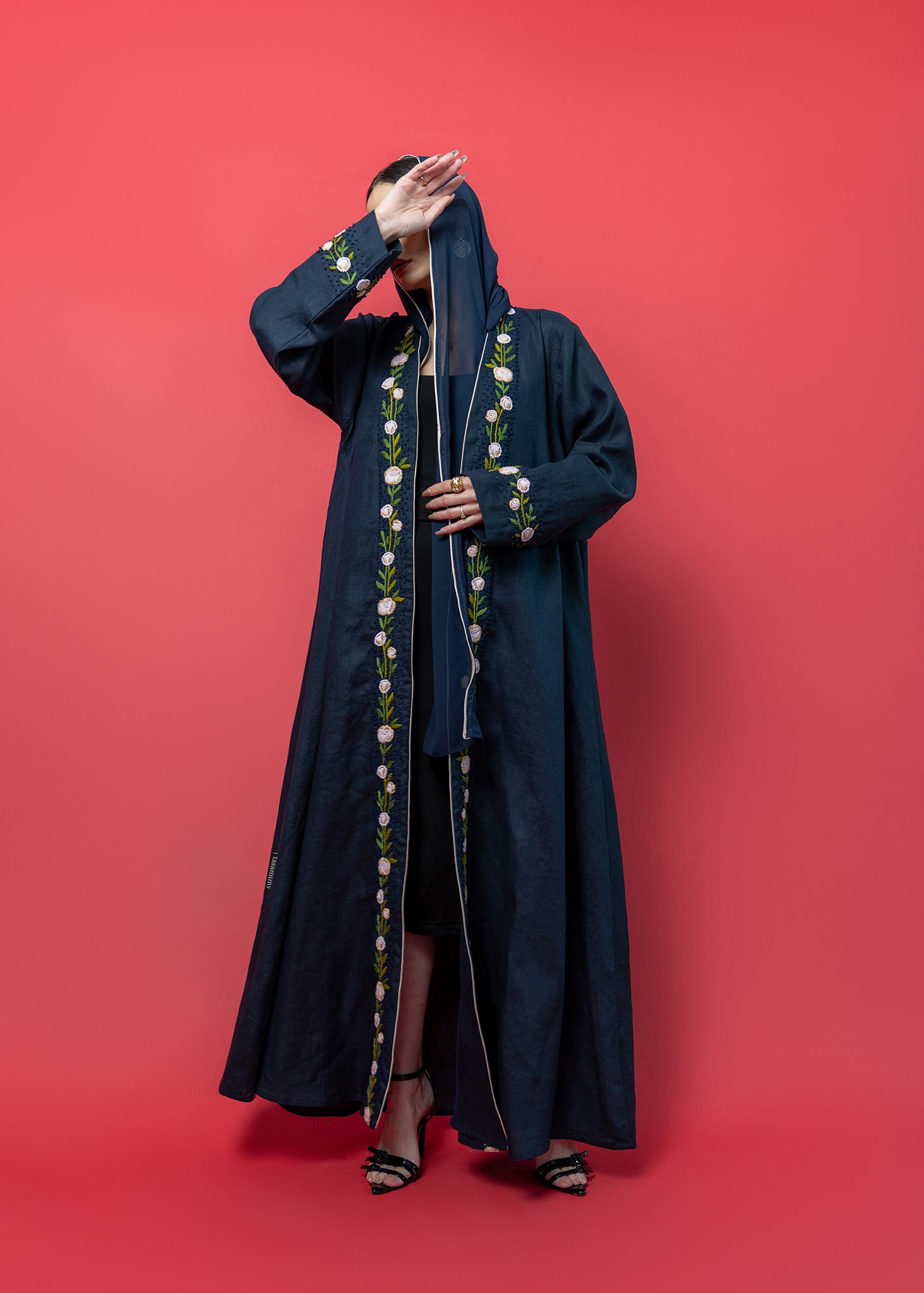 blue floral Abaya