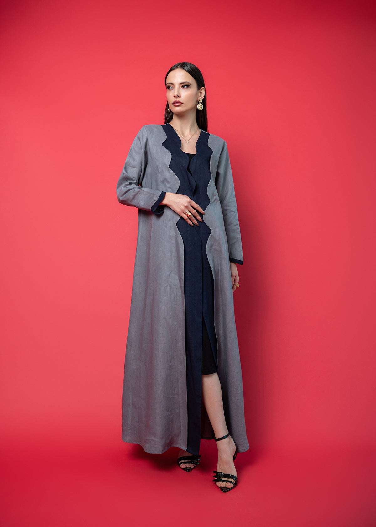 Grey linen abaya