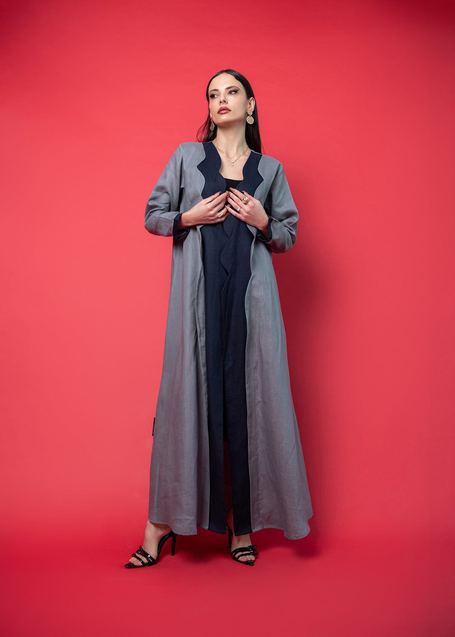 Grey linen abaya