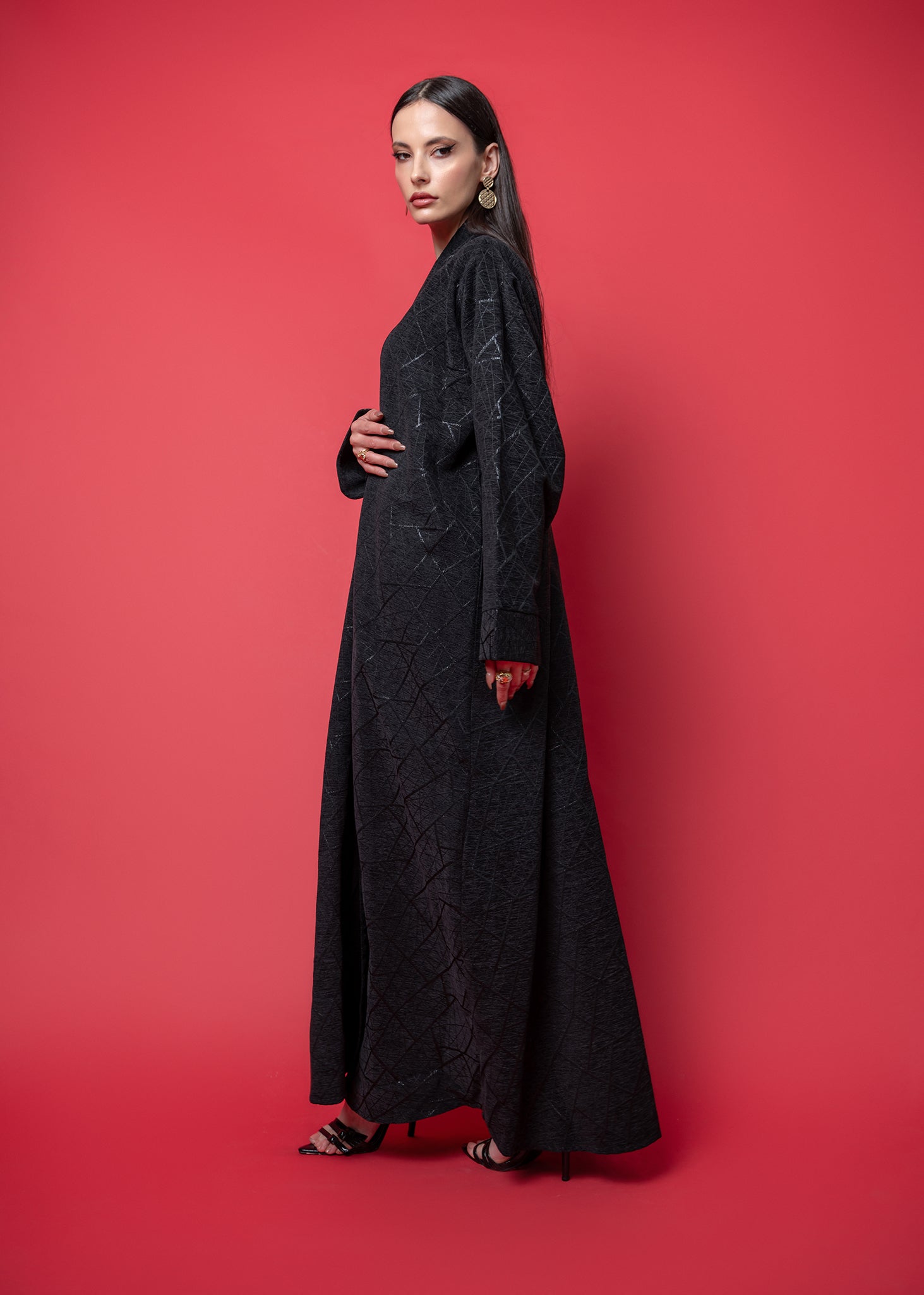 Black Printed winter abaya