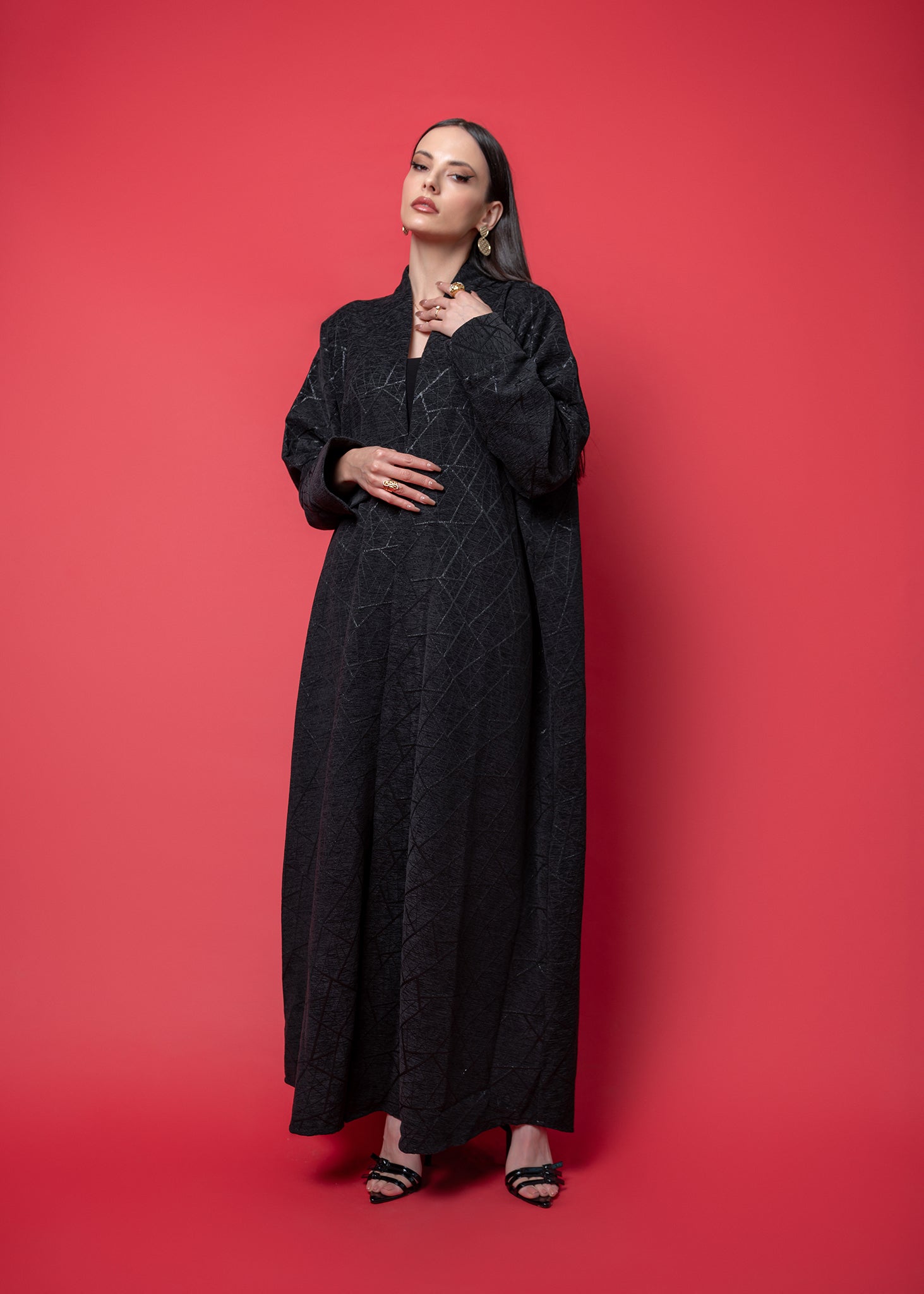 Black Printed winter abaya