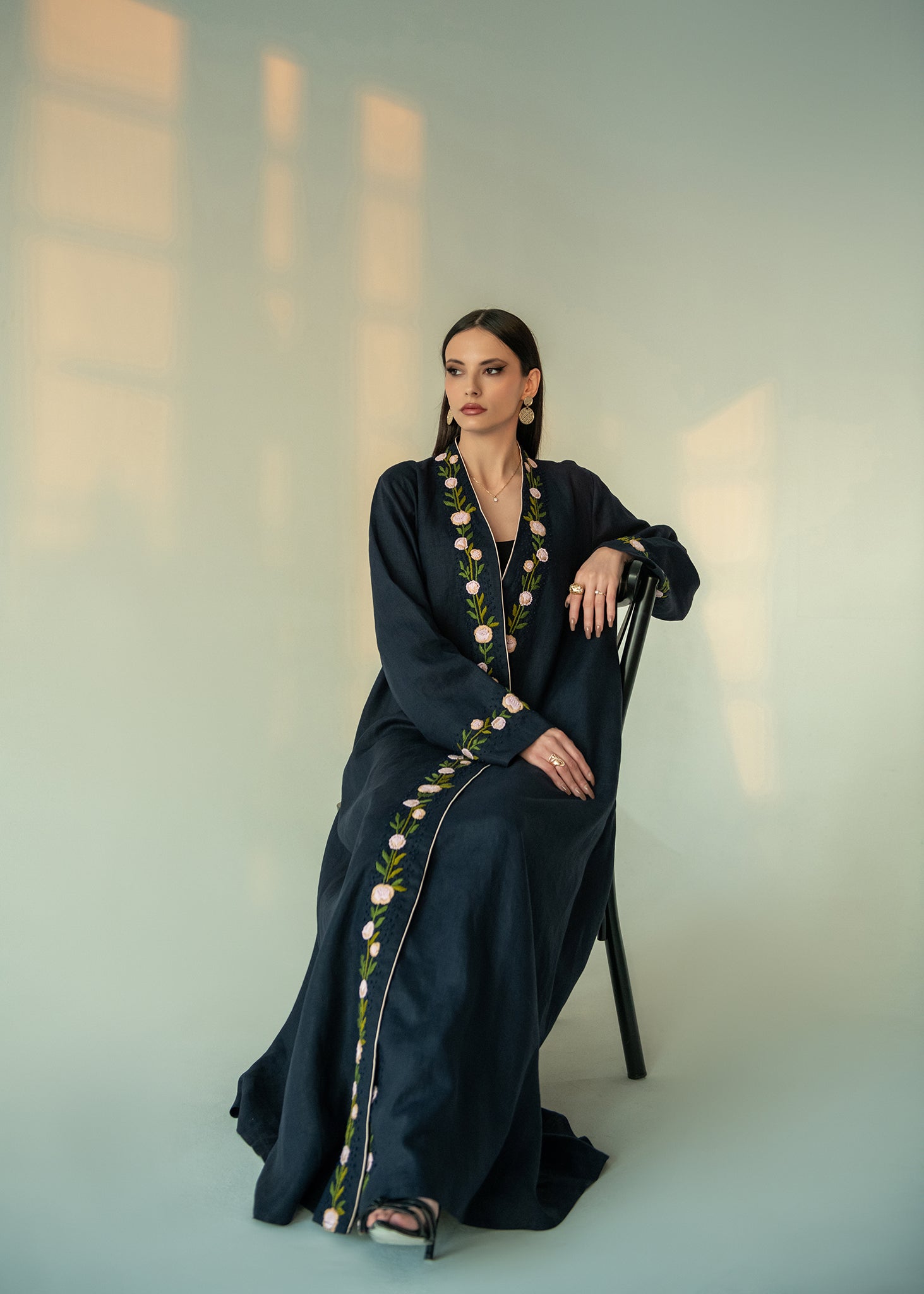blue floral Abaya