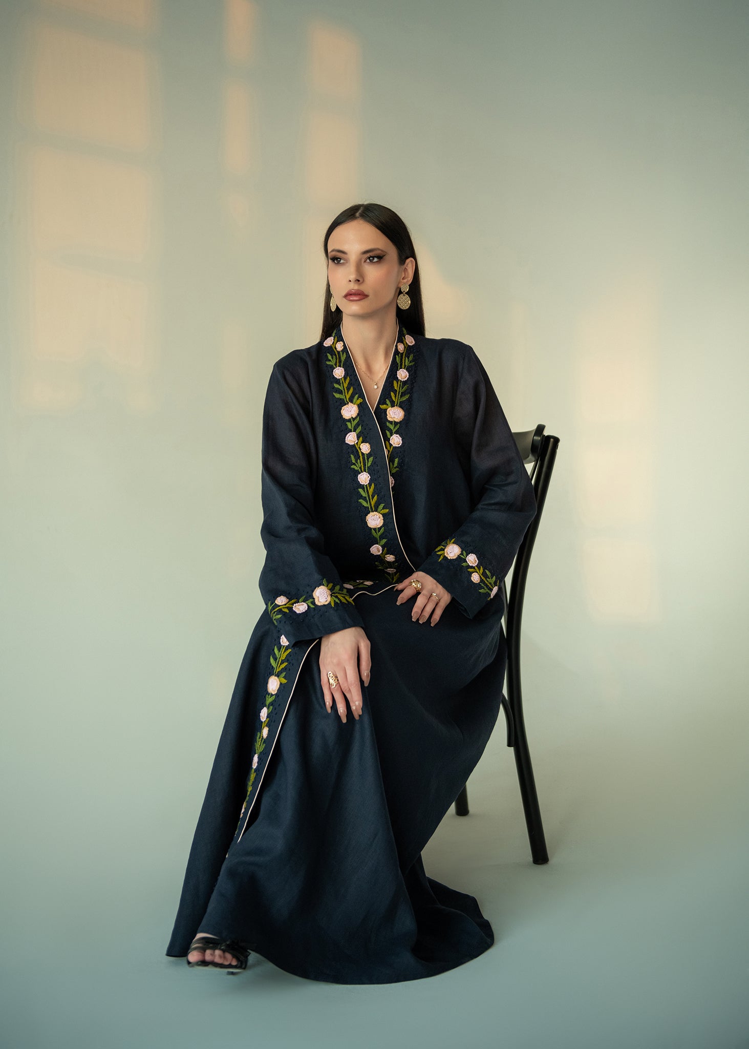 blue floral Abaya