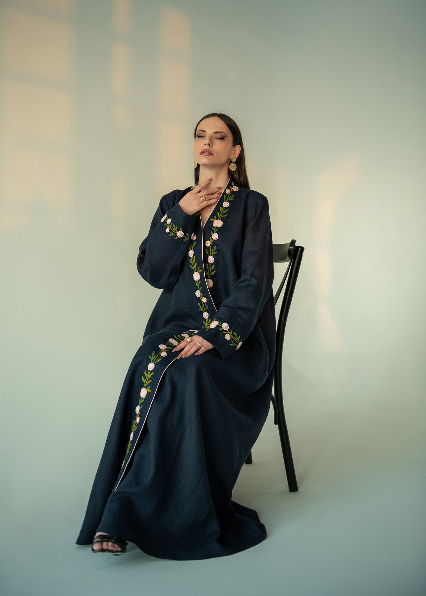 blue floral Abaya