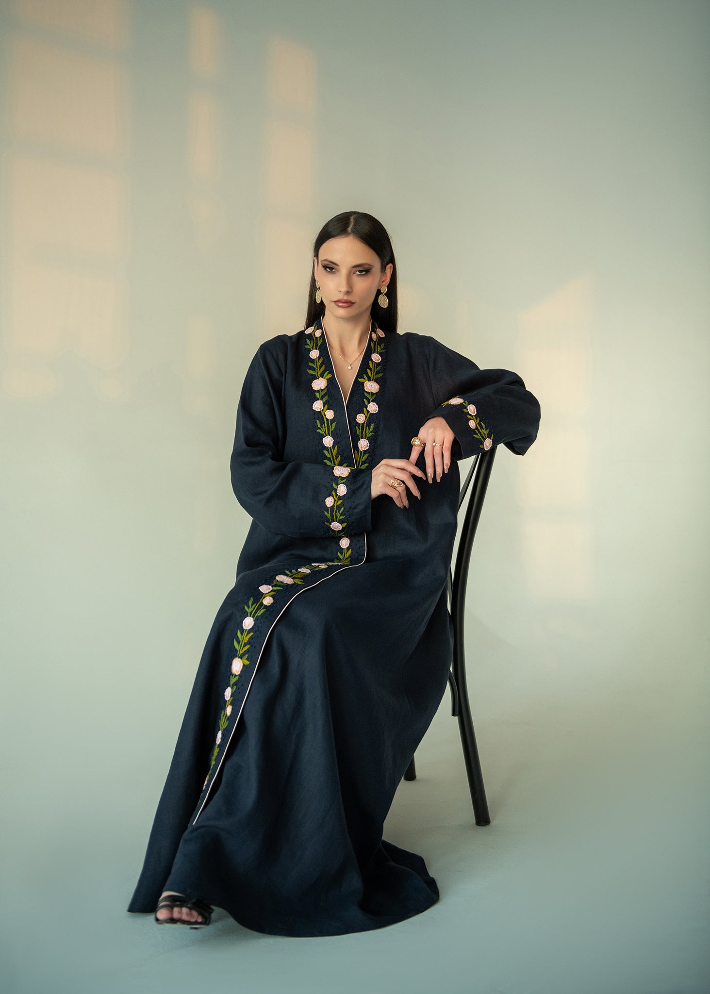 blue floral Abaya