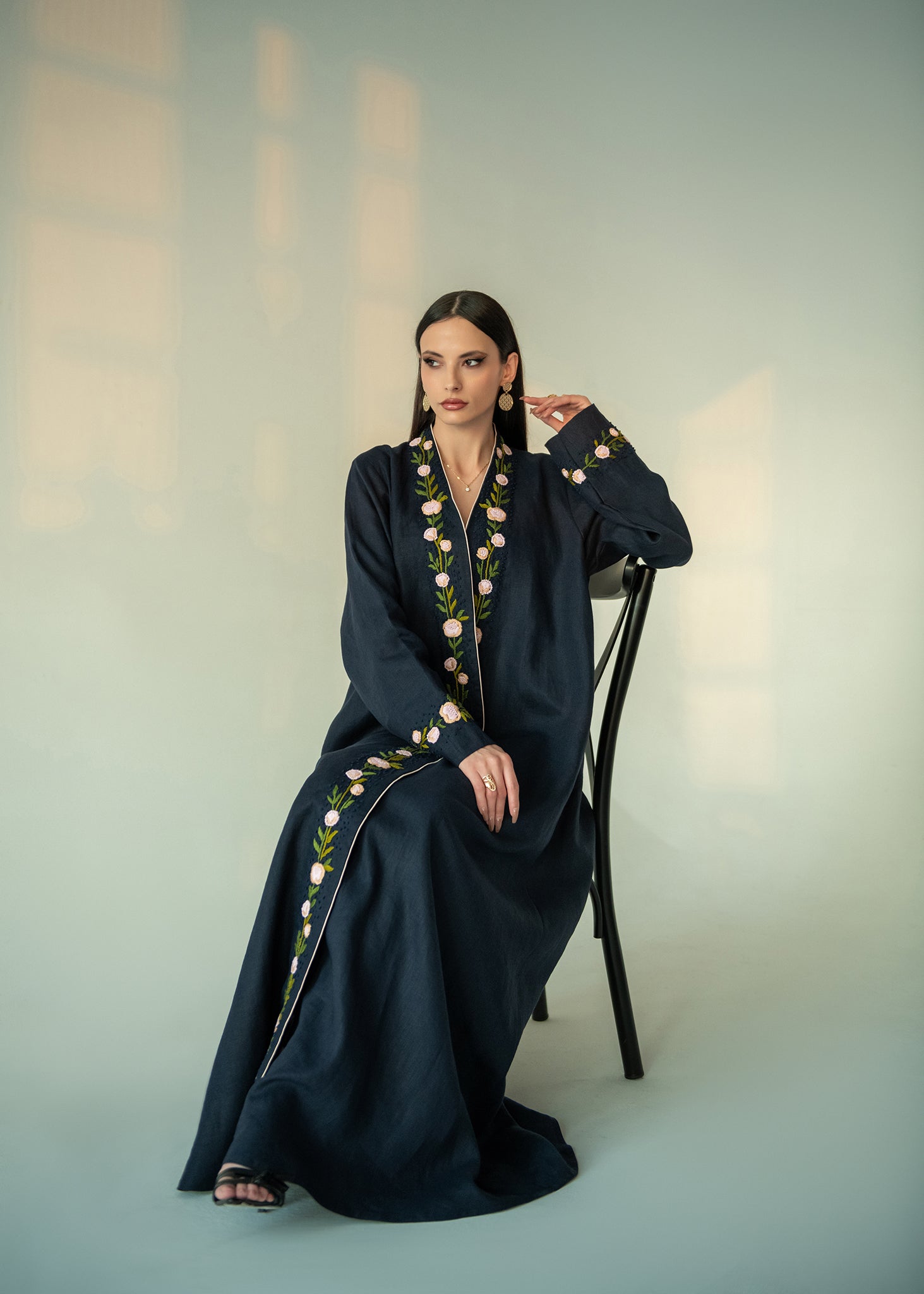 blue floral Abaya