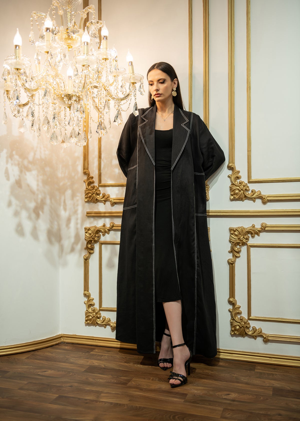 Black linen abaya Tsmm0035