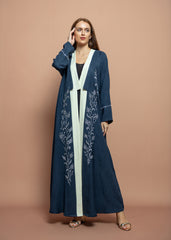Floral blue crepe Abaya