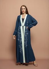 Floral blue crepe Abaya