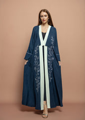 Floral blue crepe Abaya