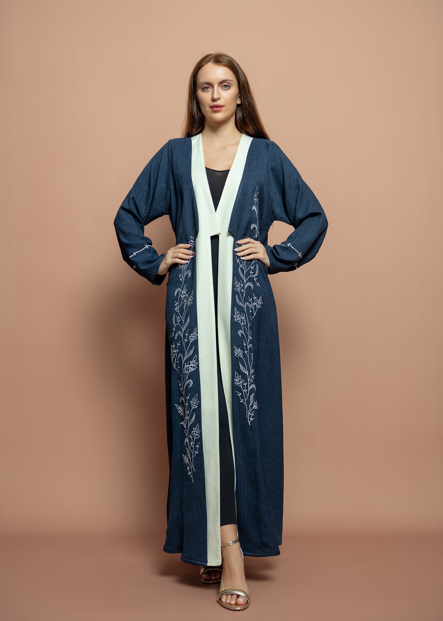 Floral blue crepe Abaya