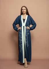Floral blue crepe Abaya