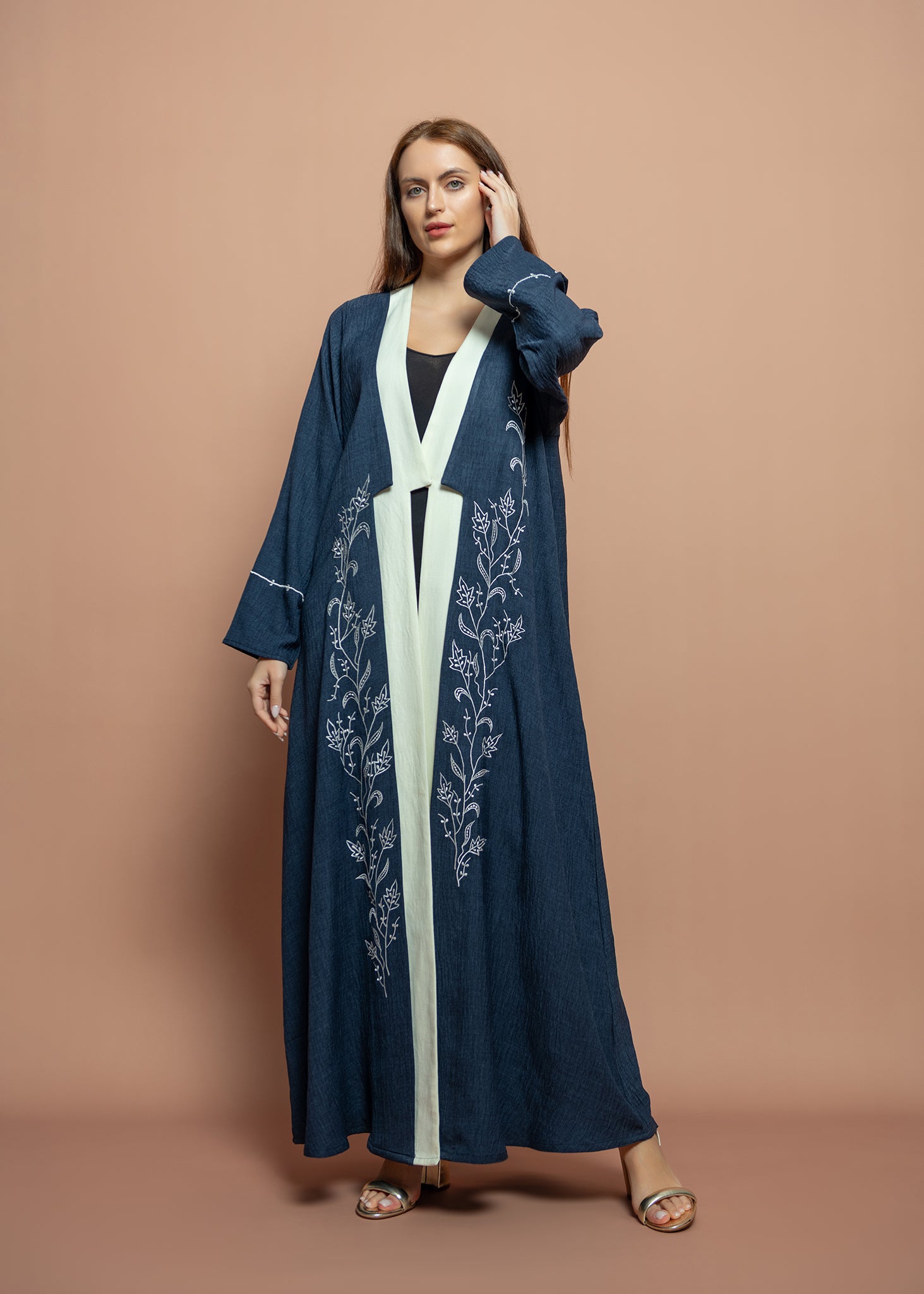 Floral blue crepe Abaya