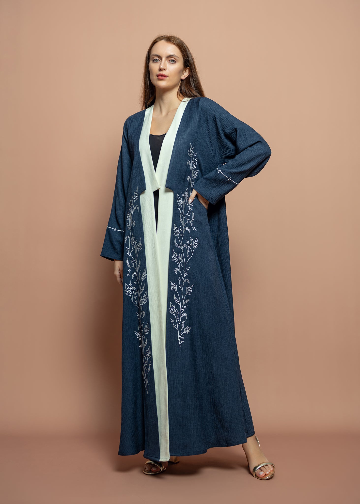 Floral blue crepe Abaya