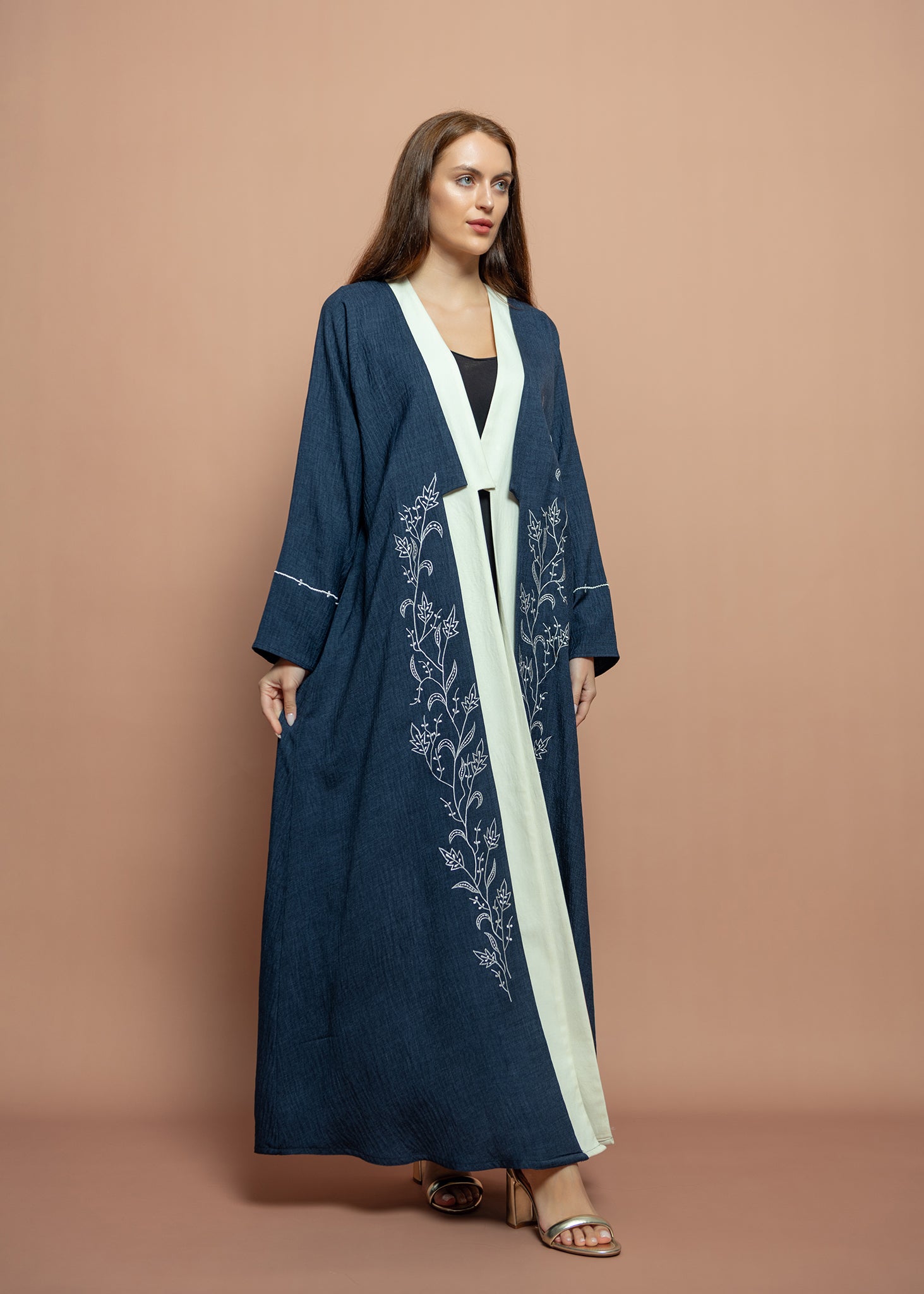 Floral blue crepe Abaya