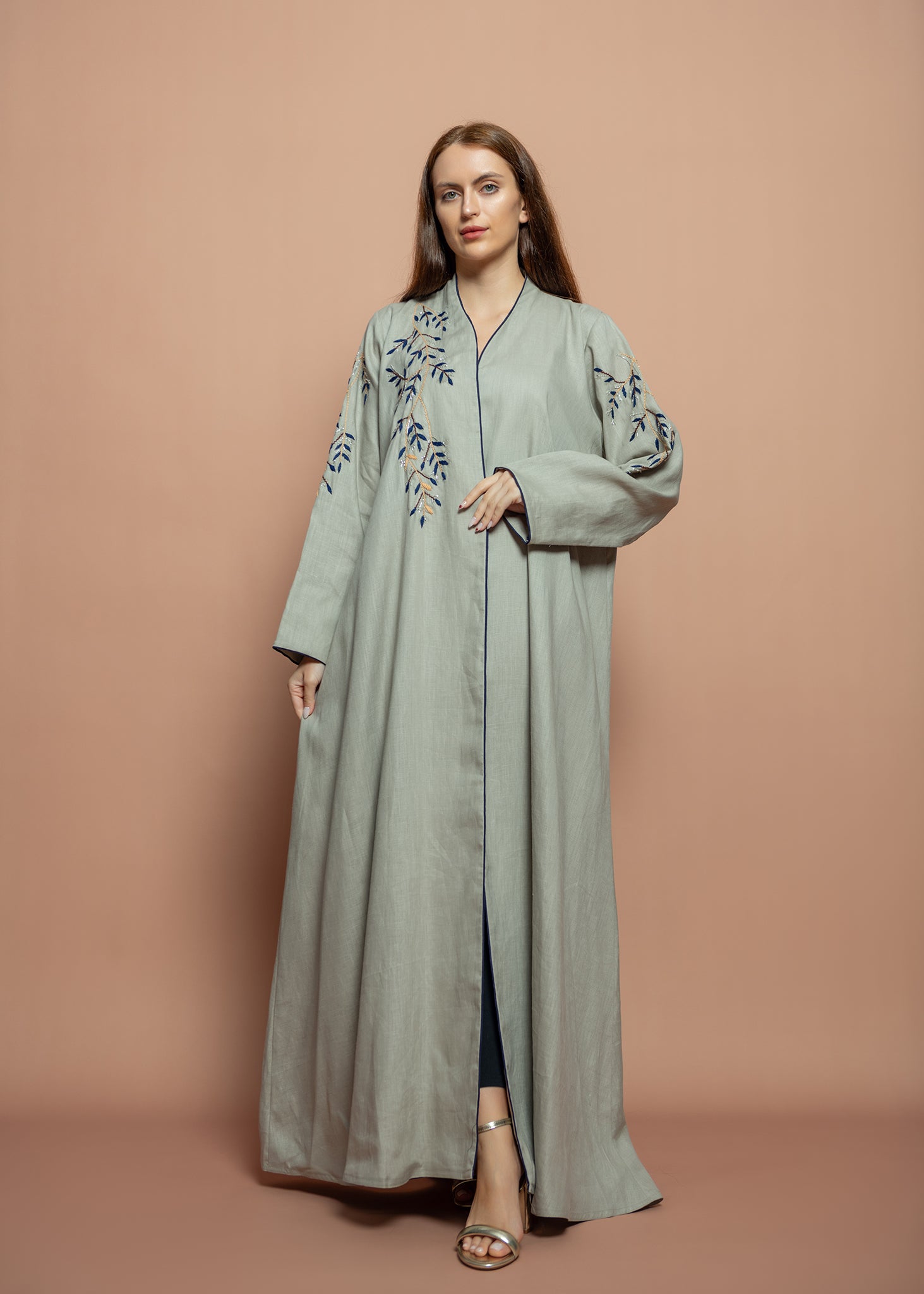 Floral linen Abaya