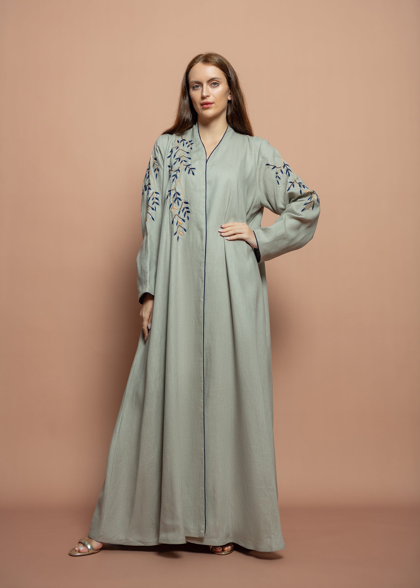 Floral linen Abaya