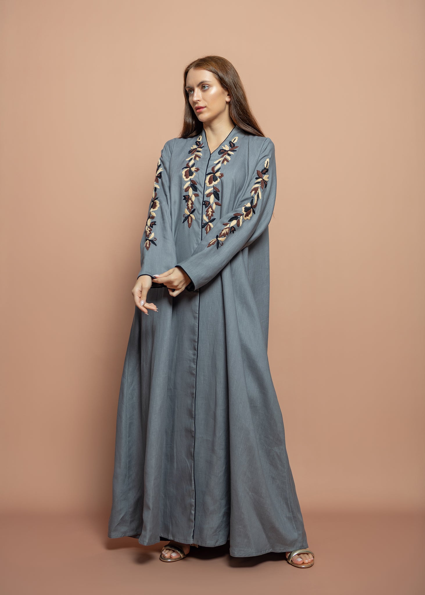 Floral linen Abaya
