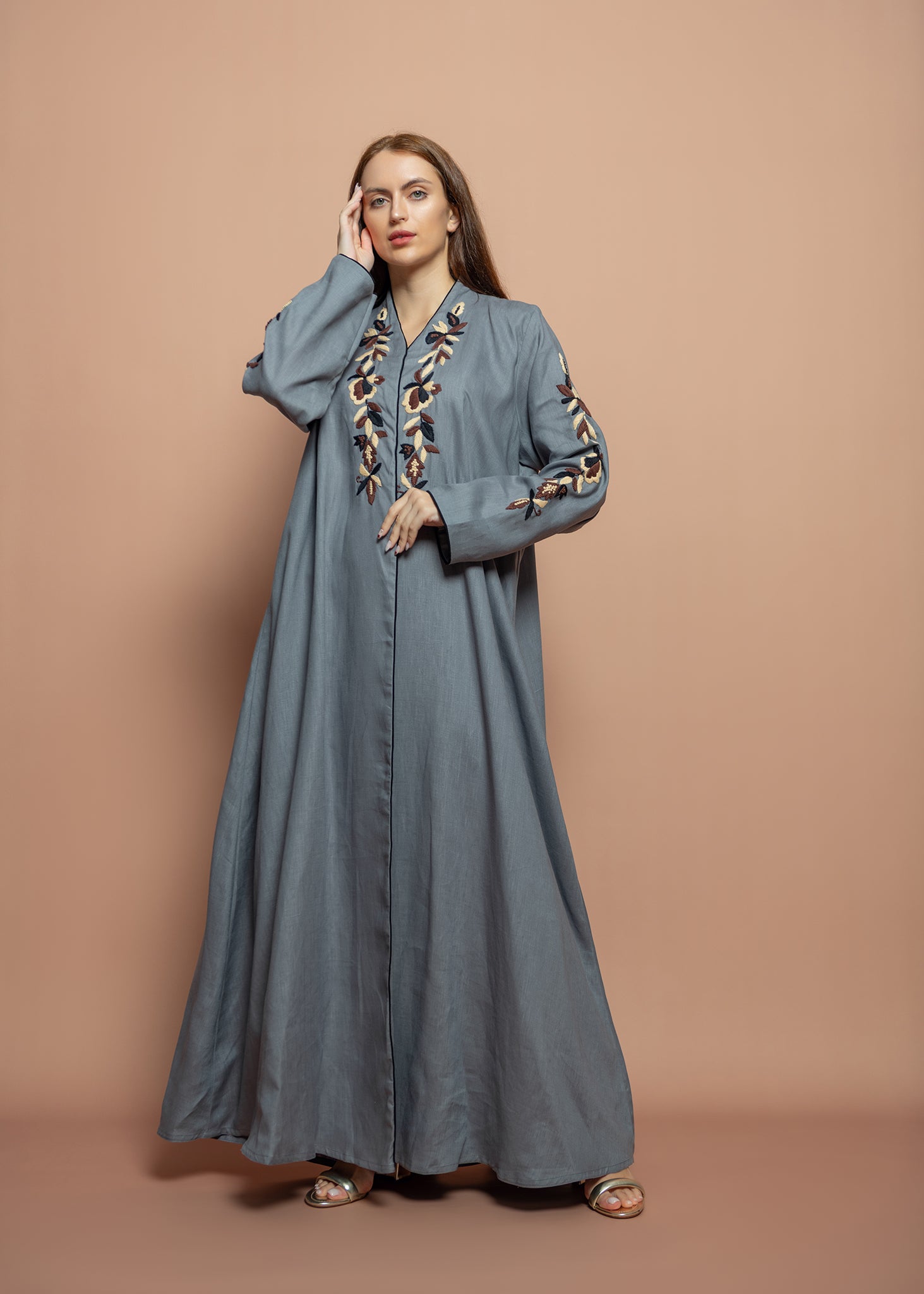 Floral linen Abaya