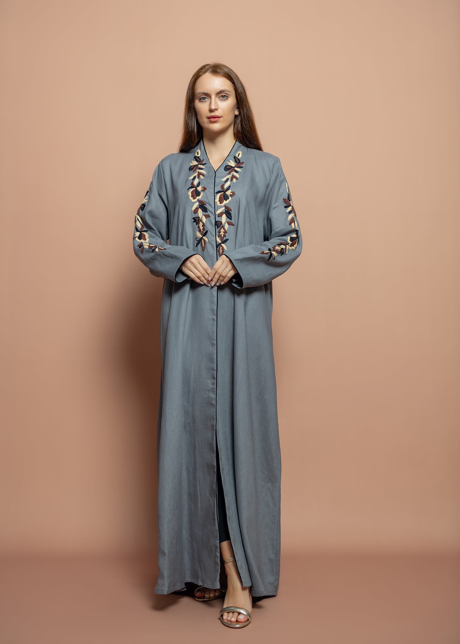 Floral linen Abaya