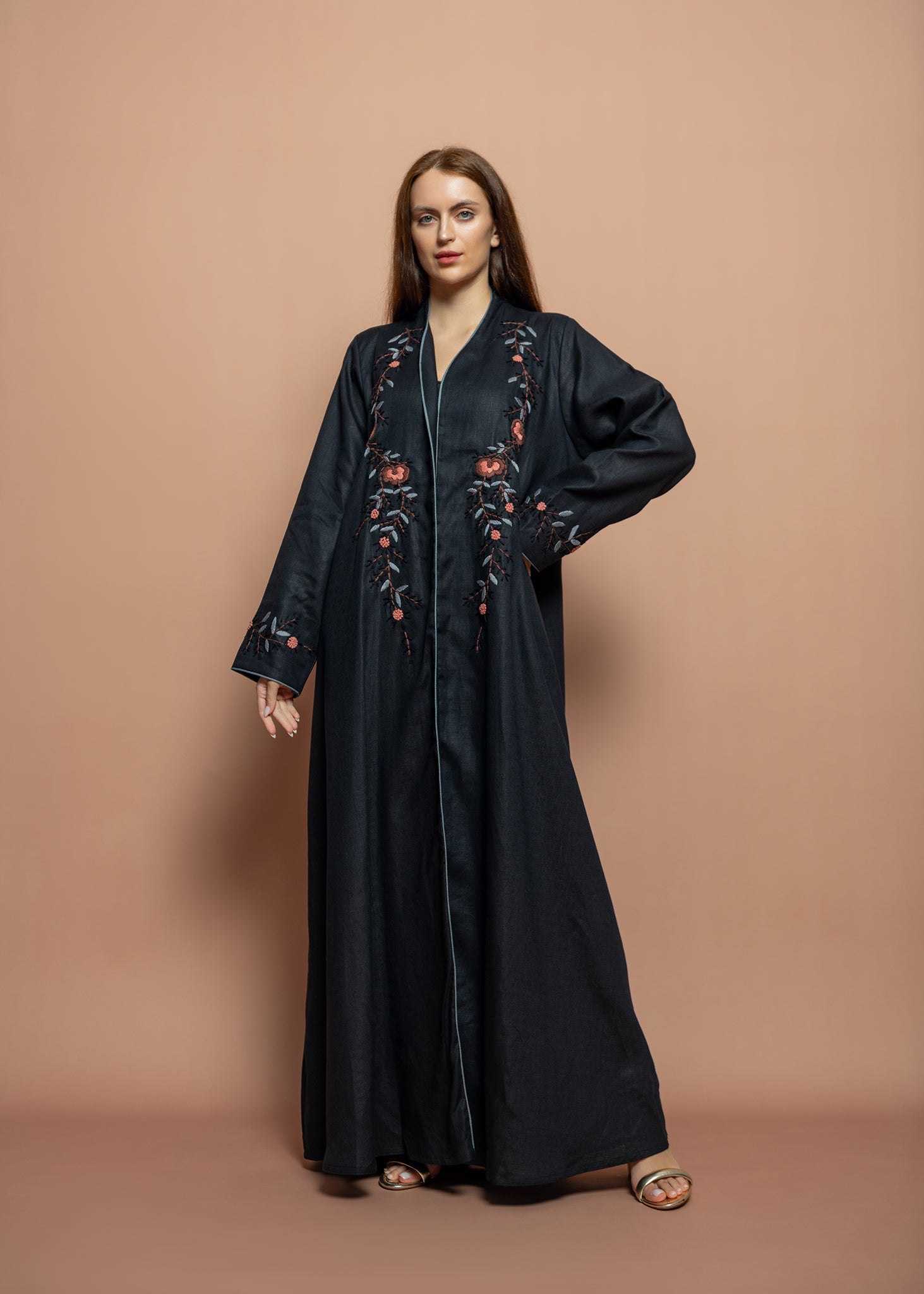 Floral linen Abaya