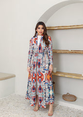 A-line flared winter abaya in pleated & printed fabric
