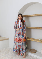 A-line flared winter abaya in pleated & printed fabric