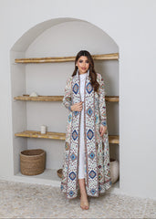 A-line flared winter abaya in pleated & printed fabric