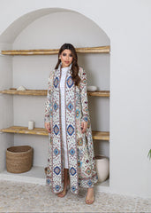 A-line flared winter abaya in pleated & printed fabric