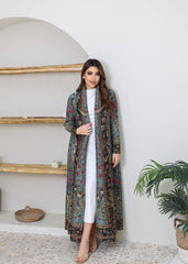 A-line flared winter abaya in pleated & printed fabric