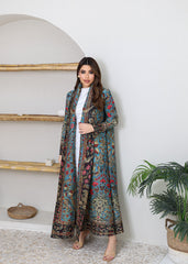 A-line flared winter abaya in pleated & printed fabric