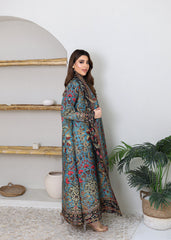 A-line flared winter abaya in pleated & printed fabric