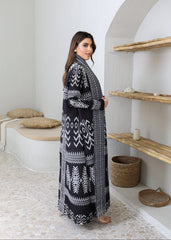 A-line flared winter abaya in pleated & printed fabric