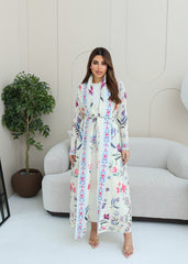 A-line flared winter abaya in pleated & printed fabric