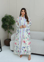 A-line flared winter abaya in pleated & printed fabric
