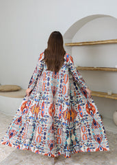 A-line flared winter abaya in pleated & printed fabric