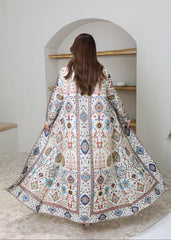 A-line flared winter abaya in pleated & printed fabric