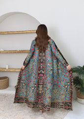 A-line flared winter abaya in pleated & printed fabric