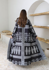 A-line flared winter abaya in pleated & printed fabric