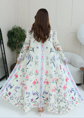 A-line flared winter abaya in pleated & printed fabric